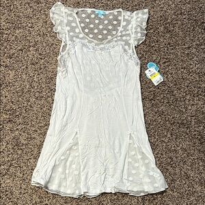 Betsy Johnson Sheer Polka Dot Lace Trim White Slip night shirt